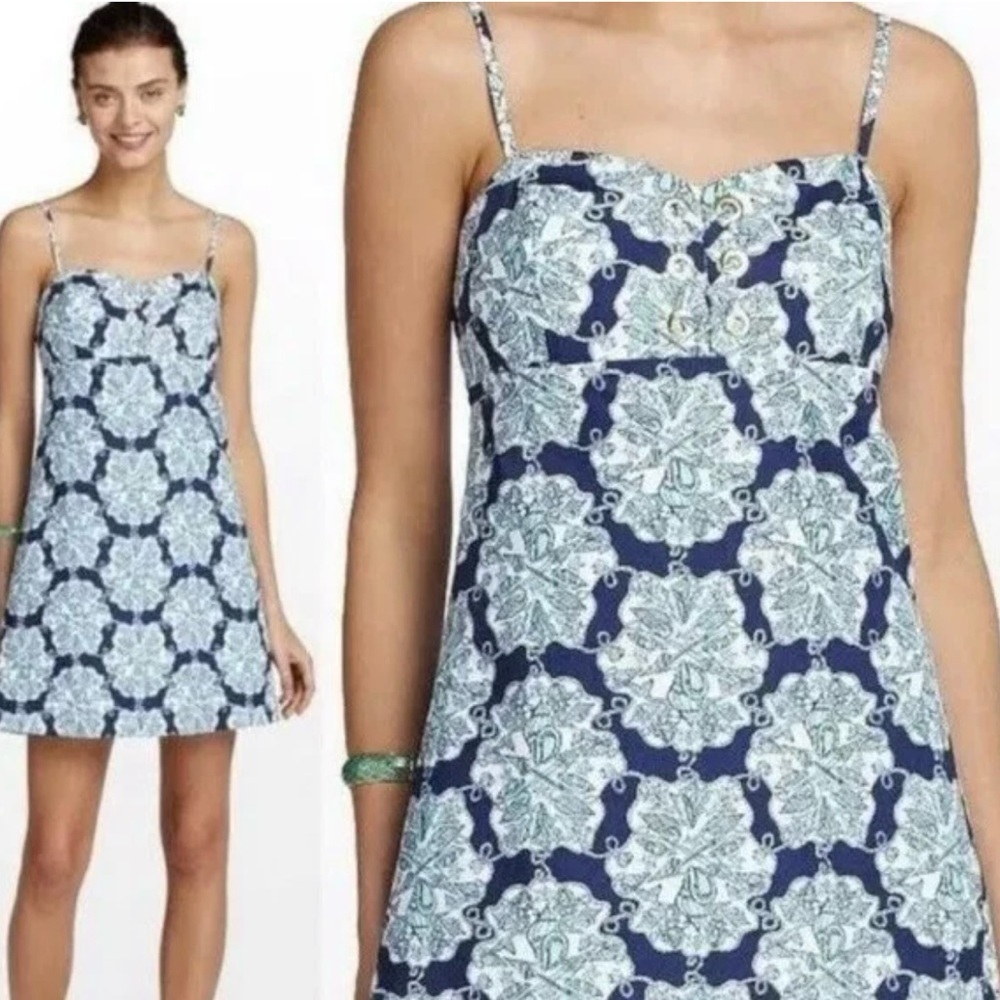 Lilly Pulitzer Rilee Hey Sailor Printed Lace Up Dress Blue Mermaid Nautical 10 - Picture 3 of 15